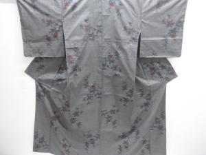 草花模様織出し本場泥大島紬着物（5マルキ）
